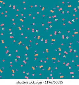 Cute cherry seamless pattern. Good for textile, wrapping, wallpapers, etc. Sweet red ripe cherries isolated. Vector illustration.