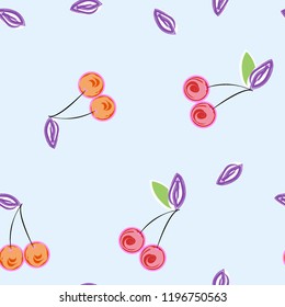 Cute cherry seamless pattern. Good for textile, wrapping, wallpapers, etc. Sweet red ripe cherries isolated. Vector illustration.