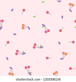 Cute cherry seamless pattern. Good for textile, wrapping, wallpapers, etc. Sweet red ripe cherries isolated. Vector illustration.