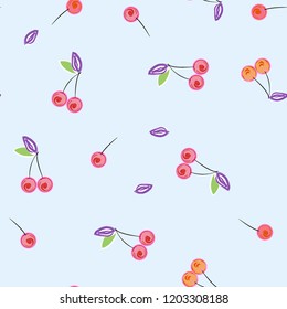 Cute cherry seamless pattern. Good for textile, wrapping, wallpapers, etc. Sweet red ripe cherries isolated. Vector illustration.