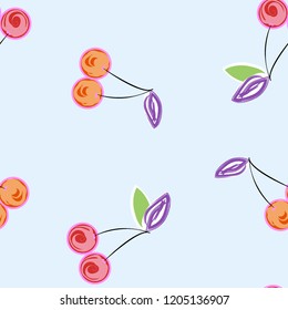 Cute cherry seamless pattern. Good for textile, wrapping, wallpapers, etc. Sweet red ripe cherries isolated. Vector illustration.