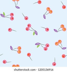 Cute cherry seamless pattern. Good for textile, wrapping, wallpapers, etc. Sweet red ripe cherries isolated. Vector illustration.