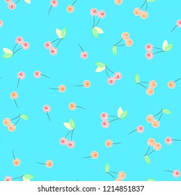 Cute cherry seamless pattern. Good for textile, wrapping, wallpapers, etc. Sweet red ripe cherries isolated. Vector illustration.