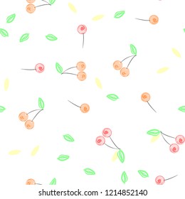 Cute cherry seamless pattern. Good for textile, wrapping, wallpapers, etc. Sweet red ripe cherries isolated. Vector illustration.