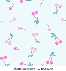 Cute cherry seamless pattern. Good for textile, wrapping, wallpapers, etc. Sweet red ripe cherries isolated. Vector illustration.