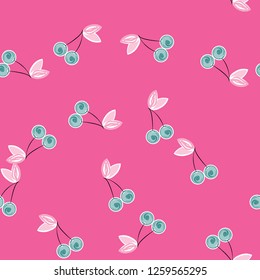 Cute cherry seamless pattern. Good for textile, wrapping, wallpapers, etc. Sweet red ripe cherries isolated. Vector illustration.