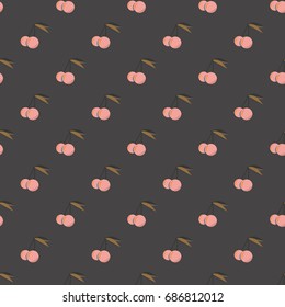 Cute cherry seamless pattern. Good for textile wrapping and wallpapers. Sweet ripe cherries background.