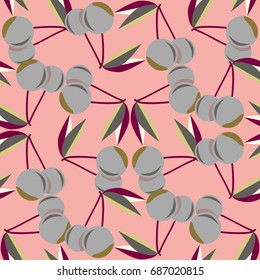 Cute cherry seamless pattern. Good for textile wrapping and wallpapers. Sweet ripe cherries background.