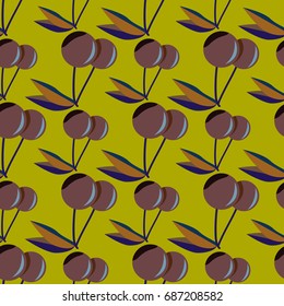 Cute cherry seamless pattern. Good for textile wrapping and wallpapers. Sweet ripe cherries background.
