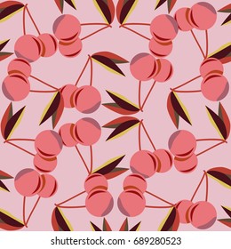 Cute cherry seamless pattern. Good for textile wrapping and wallpapers. Sweet ripe cherries background.