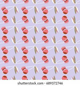 Cute cherry seamless pattern. Good for textile wrapping and wallpapers. Sweet ripe cherries background.