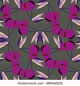 Cute cherry seamless pattern. Good for textile wrapping and wallpapers. Sweet ripe cherries background.