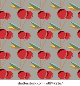 Cute cherry seamless pattern. Good for textile wrapping and wallpapers. Sweet ripe cherries background.