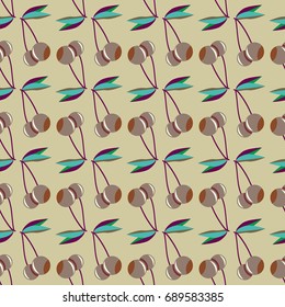 Cute cherry seamless pattern. Good for textile wrapping and wallpapers. Sweet ripe cherries background.