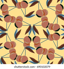 Cute cherry seamless pattern. Good for textile wrapping and wallpapers. Sweet ripe cherries background.