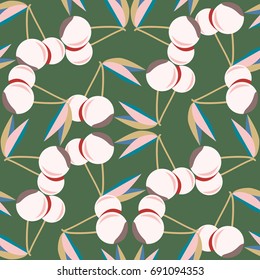 Cute cherry seamless pattern. Good for textile wrapping and wallpapers. Sweet ripe cherries background.