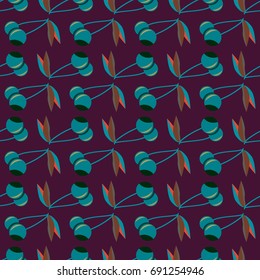 Cute cherry seamless pattern. Good for textile wrapping and wallpapers. Sweet ripe cherries background.