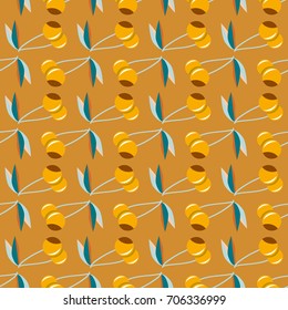 Cute cherry seamless pattern. Good for textile wrapping and wallpapers. Sweet ripe cherries background.
