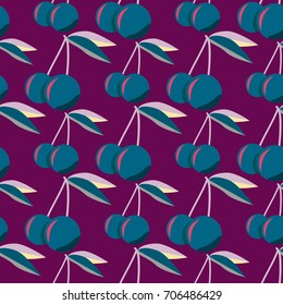 Cute cherry seamless pattern. Good for textile wrapping and wallpapers. Sweet ripe cherries background.