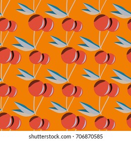 Cute cherry seamless pattern. Good for textile wrapping and wallpapers. Sweet ripe cherries background.