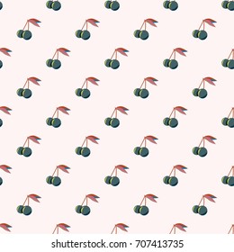 Cute cherry seamless pattern. Good for textile wrapping and wallpapers. Sweet ripe cherries background.