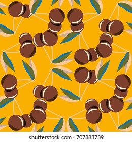 Cute cherry seamless pattern. Good for textile wrapping and wallpapers. Sweet ripe cherries background.