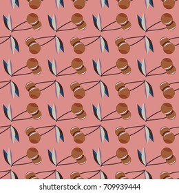 Cute cherry seamless pattern. Good for textile wrapping and wallpapers. Sweet ripe cherries background.