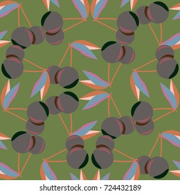 Cute cherry seamless pattern. Good for textile wrapping and wallpapers. Sweet ripe cherries background.