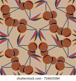 Cute cherry seamless pattern. Good for textile wrapping and wallpapers. Sweet ripe cherries background.