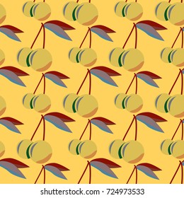 Cute cherry seamless pattern. Good for textile wrapping and wallpapers. Sweet ripe cherries background.