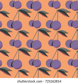 Cute cherry seamless pattern. Good for textile wrapping and wallpapers. Sweet ripe cherries background.