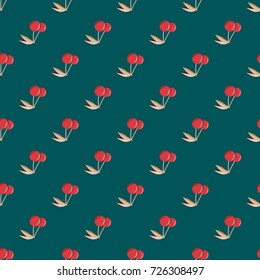 Cute cherry seamless pattern. Good for textile wrapping and wallpapers. Sweet ripe cherries background.