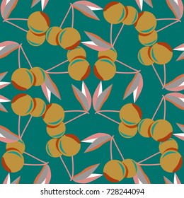 Cute cherry seamless pattern. Good for textile wrapping and wallpapers. Sweet ripe cherries background.