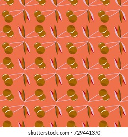 Cute cherry seamless pattern. Good for textile wrapping and wallpapers. Sweet ripe cherries background.