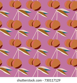 Cute cherry seamless pattern. Good for textile wrapping and wallpapers. Sweet ripe cherries background.
