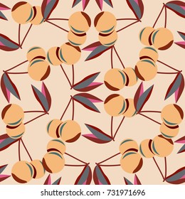 Cute cherry seamless pattern. Good for textile wrapping and wallpapers. Sweet ripe cherries background.