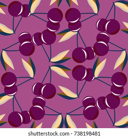 Cute cherry seamless pattern. Good for textile wrapping and wallpapers. Sweet ripe cherries background.