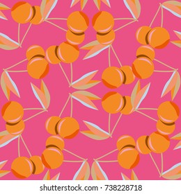 Cute cherry seamless pattern. Good for textile wrapping and wallpapers. Sweet ripe cherries background.