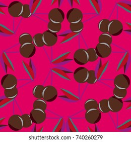 Cute cherry seamless pattern. Good for textile wrapping and wallpapers. Sweet ripe cherries background.