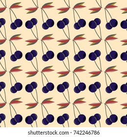 Cute cherry seamless pattern. Good for textile wrapping and wallpapers. Sweet ripe cherries background.