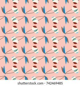 Cute cherry seamless pattern. Good for textile wrapping and wallpapers. Sweet ripe cherries background.