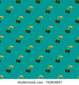 Cute cherry seamless pattern. Good for textile wrapping and wallpapers. Sweet ripe cherries background.