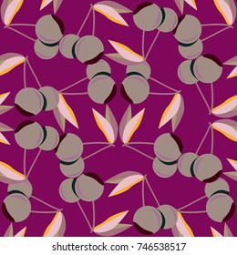 Cute cherry seamless pattern. Good for textile wrapping and wallpapers. Sweet ripe cherries background.