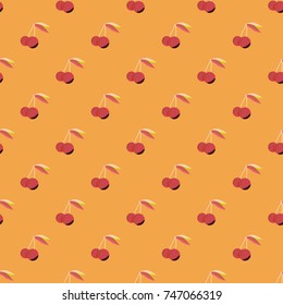 Cute cherry seamless pattern. Good for textile wrapping and wallpapers. Sweet ripe cherries background.