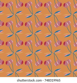 Cute cherry seamless pattern. Good for textile wrapping and wallpapers. Sweet ripe cherries background.