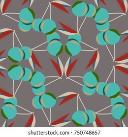 Cute cherry seamless pattern. Good for textile wrapping and wallpapers. Sweet ripe cherries background.