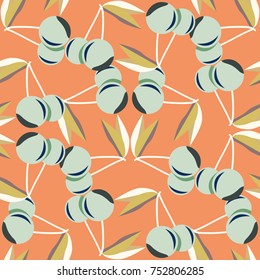 Cute cherry seamless pattern. Good for textile wrapping and wallpapers. Sweet ripe cherries background.