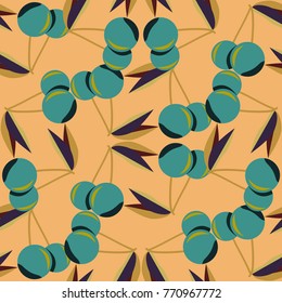 Cute cherry seamless pattern. Good for textile wrapping and wallpapers. Sweet ripe cherries background.