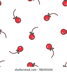 Cute cherry seamless pattern. Good for textile, wrapping, wallpapers, etc. Sweet red ripe cherries isolated on white background. Vector illustration.