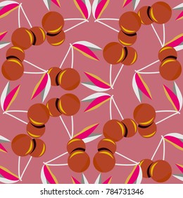 Cute cherry seamless pattern. Good for textile wrapping and wallpapers. Sweet ripe cherries background.